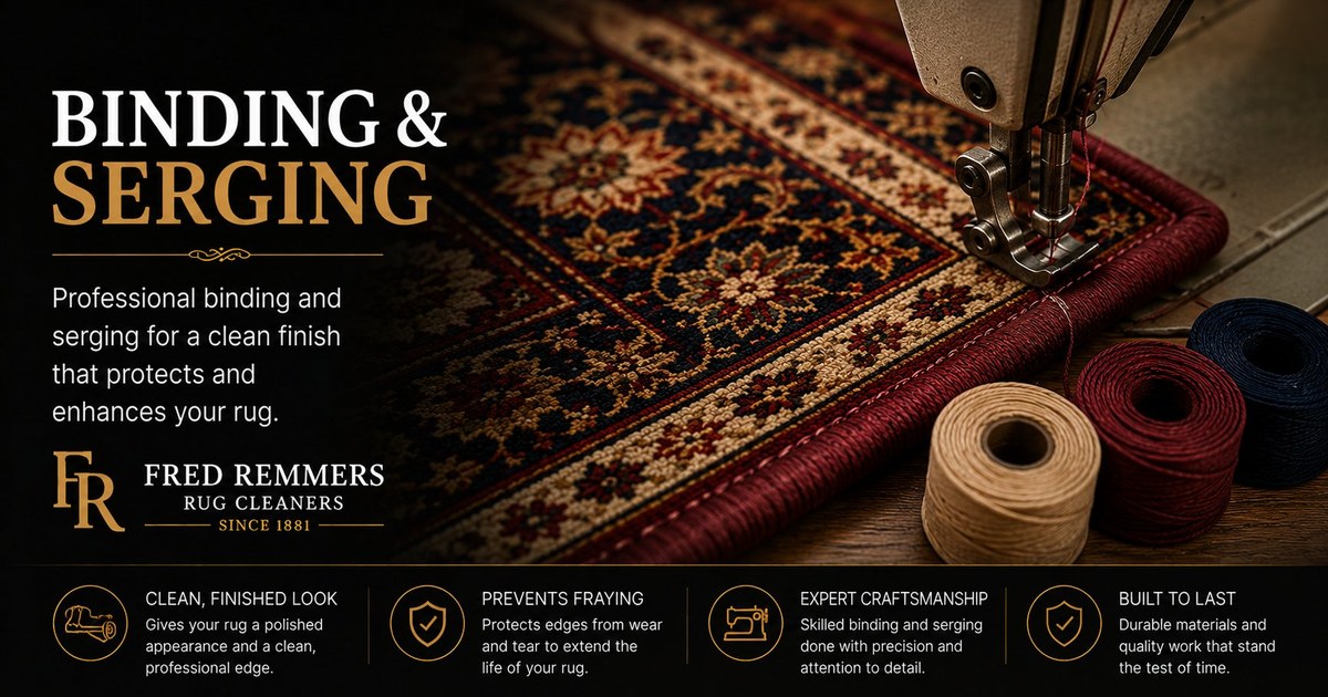 Rug Binding & Serging at Fred Remmers Rug Cleaners — clean, finished edges since 1881