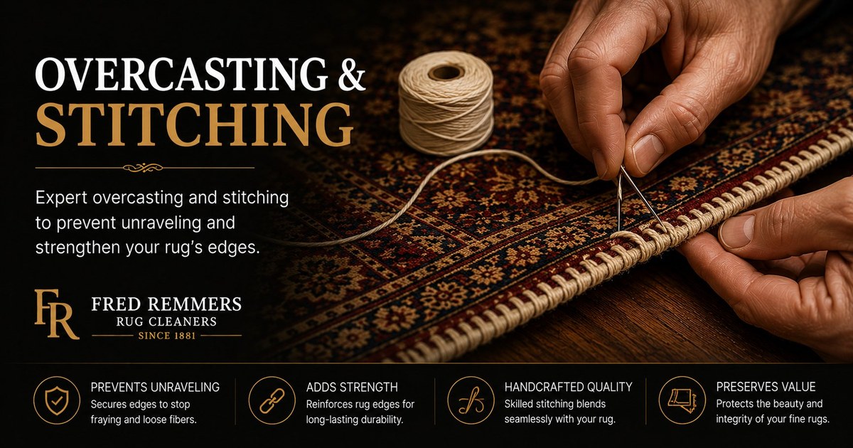 Rug Overcasting & Stitching at Fred Remmers Rug Cleaners — strengthens edges since 1881
