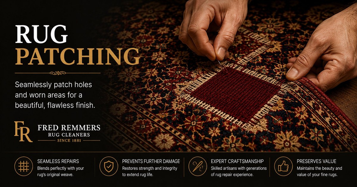 Rug Patching at Fred Remmers Rug Cleaners — seamless repair of holes and tears since 1881