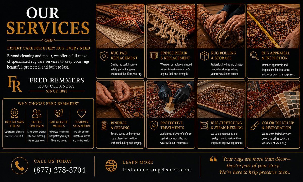 Our Services at Fred Remmers Rug Cleaners — expert care for every rug, every need since 1881